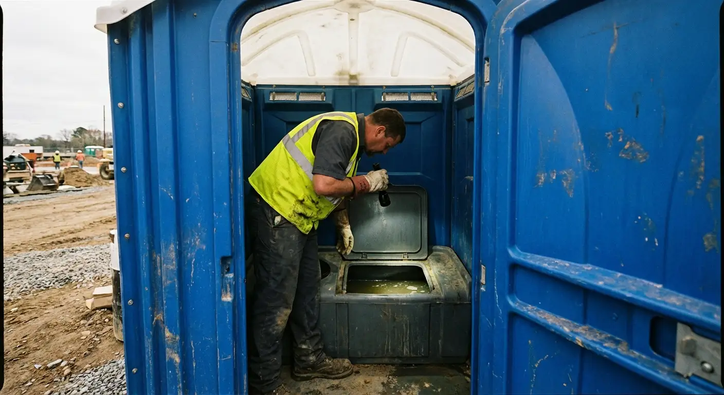 Technician inspecting waste tank levels in Augusta, GA